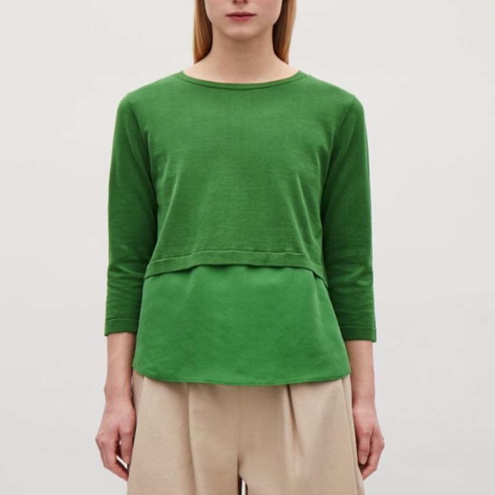 New COS Silk-panelled Knit Top In Green